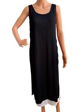 Sleeveless Black Midi Dress with White Hem